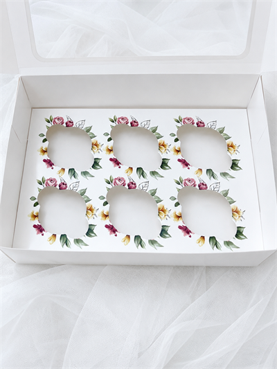 GENİŞ ARALIKLI DESENLİ 6 LI CUPCAKE KUTUSU  
