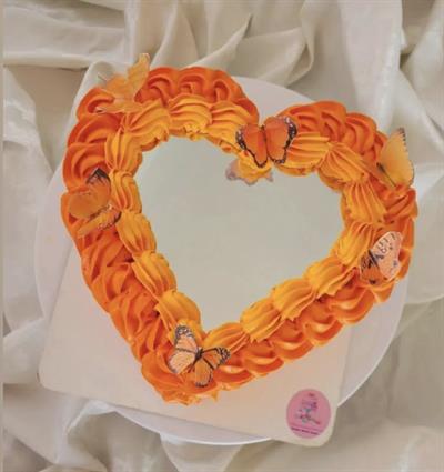 Kalp Ayna Pleksi (Selfie Cake) - 16x14.5 cm