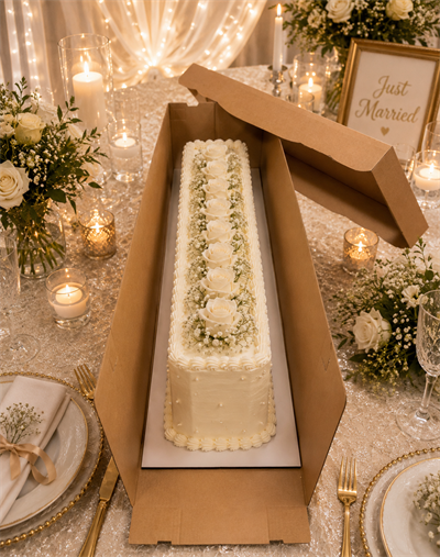 LONG CAKE PASTA ALTLIĞI VE LONG CAKE KUTUSU 64x25x20 ASETAT PENCERELİ KRAFT 
