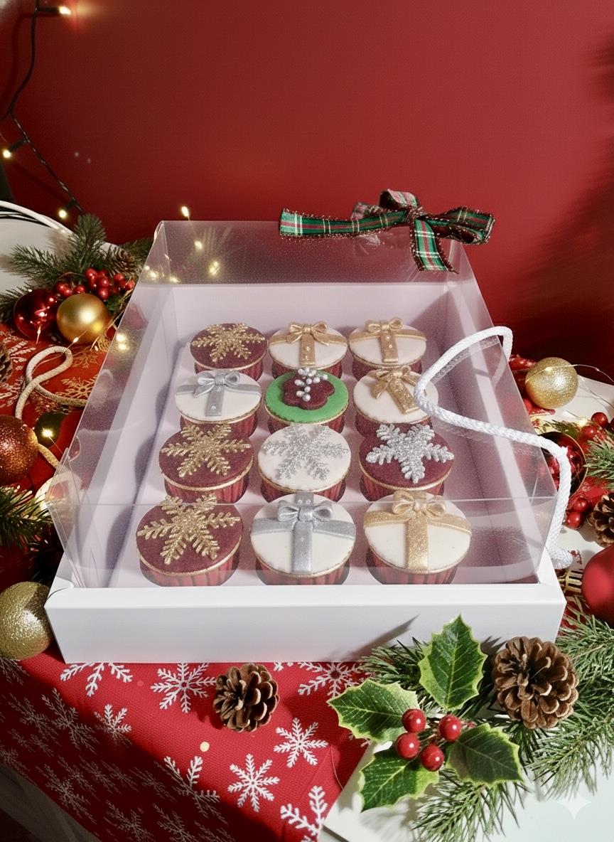 12-li Cupcake Qutusu – 35x26x11 sm, Tam Asetat Qapaqlı