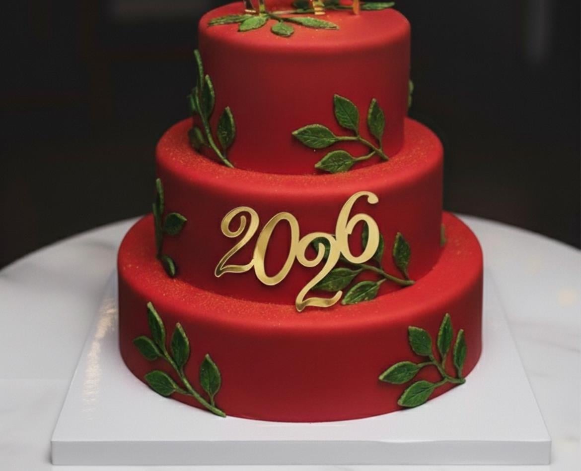 2026 Pleksi Tort Bəzəyi Qızılı Rəng 10x7 sm Arxa Hissəsi Yapışqanlı