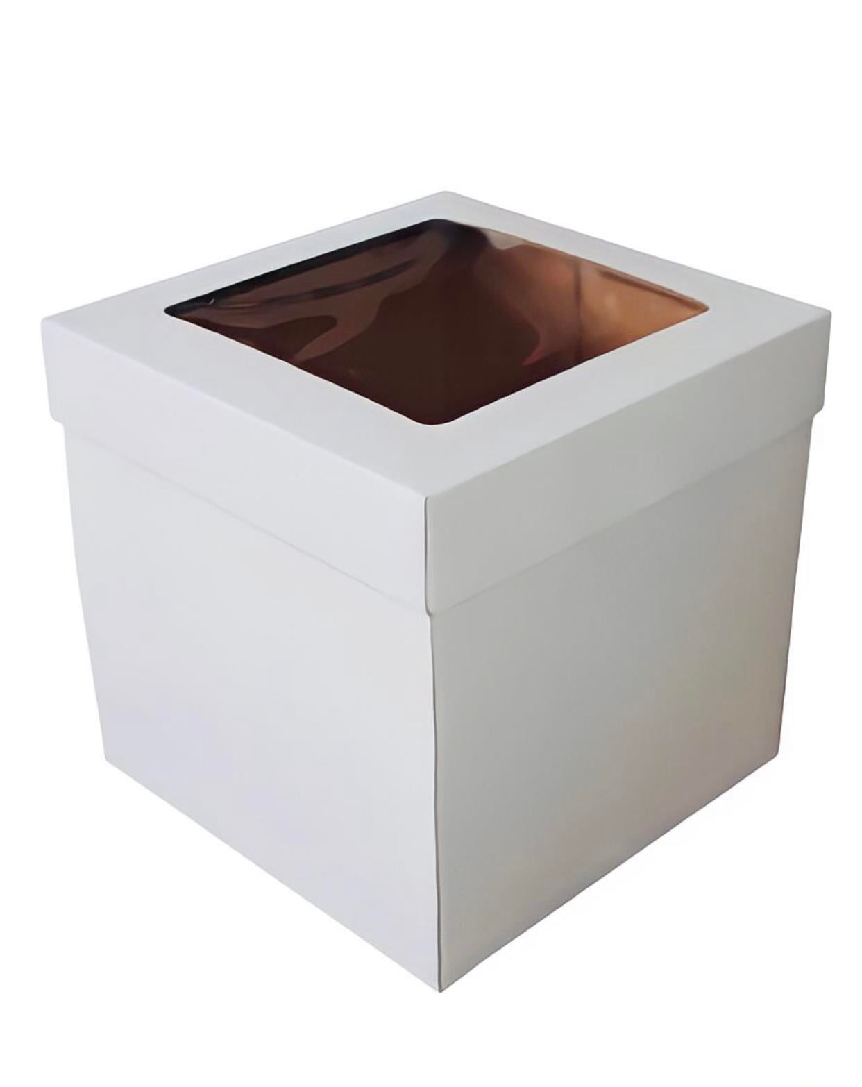 Asetat Qapaqlı Tort Qutusu – 30x30x30 sm, Ağ Rəng