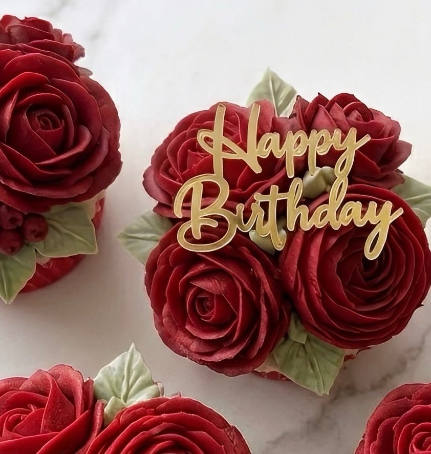 EGE CONCEPT LİFE-Happy Birthday CUP CAKE BOY Pleksi pasta süsü GOLD