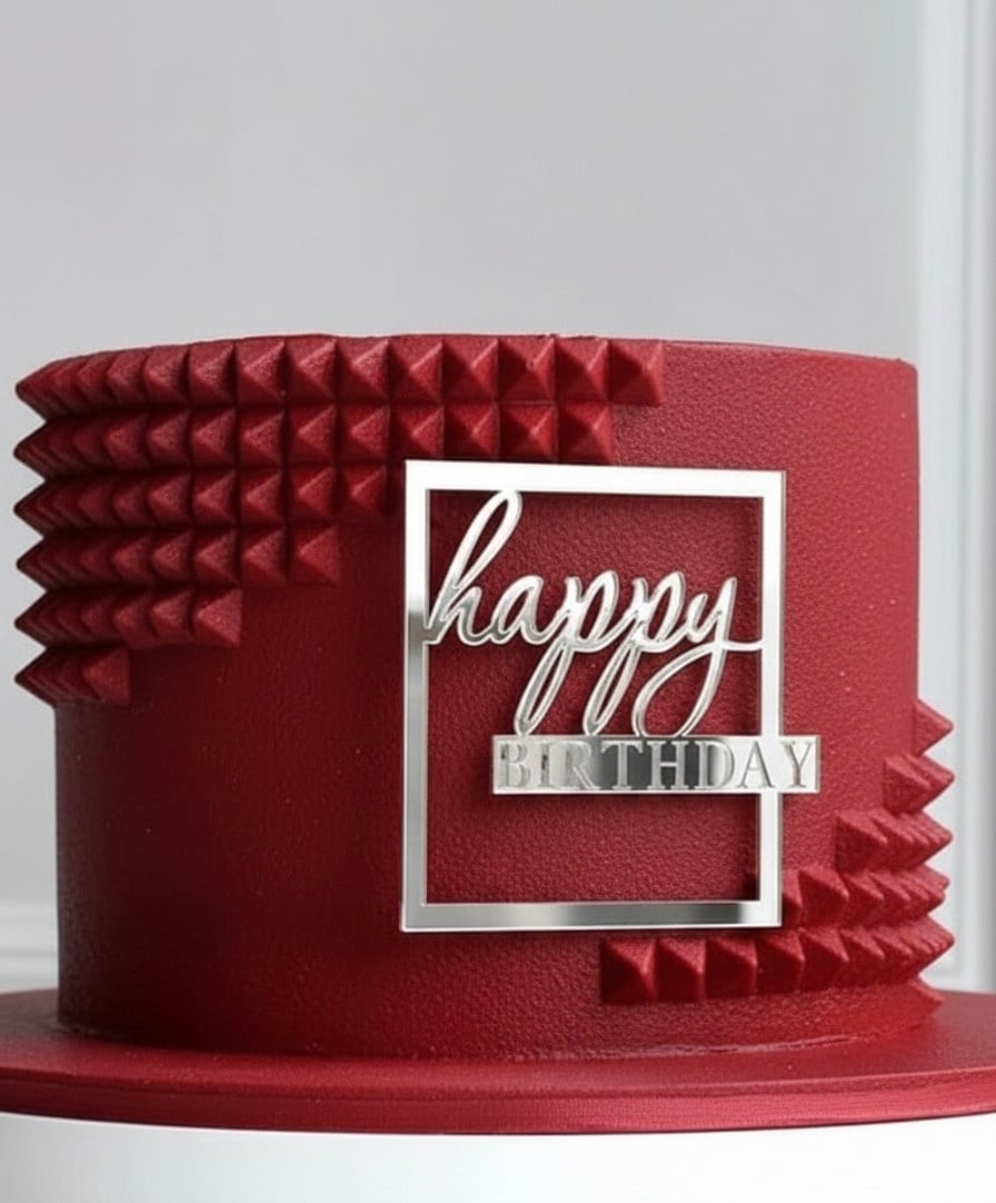 Çərçivəli HAPPY BIRTHDAY Pleksi Tort Bəzəyi Gümüş Rəng