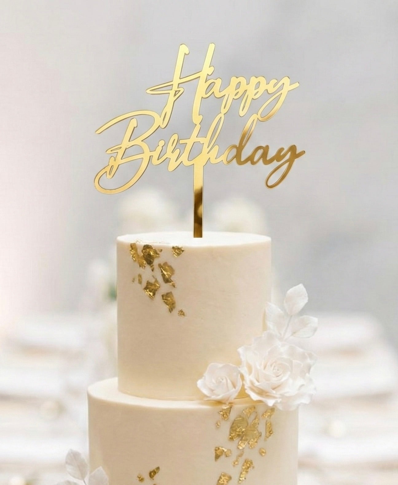 Kod 3 Happy Birthday Pleksi Tort Bəzəyi – Qızılı Rəng