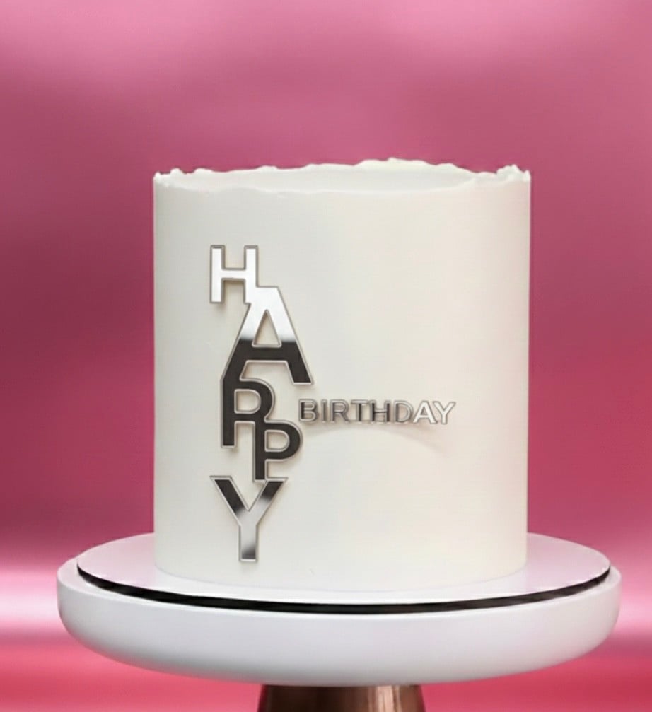 Kod 5 HAPPY BIRTHDAY Pleksi Tort Bəzəyi – Gümüş Rəng
