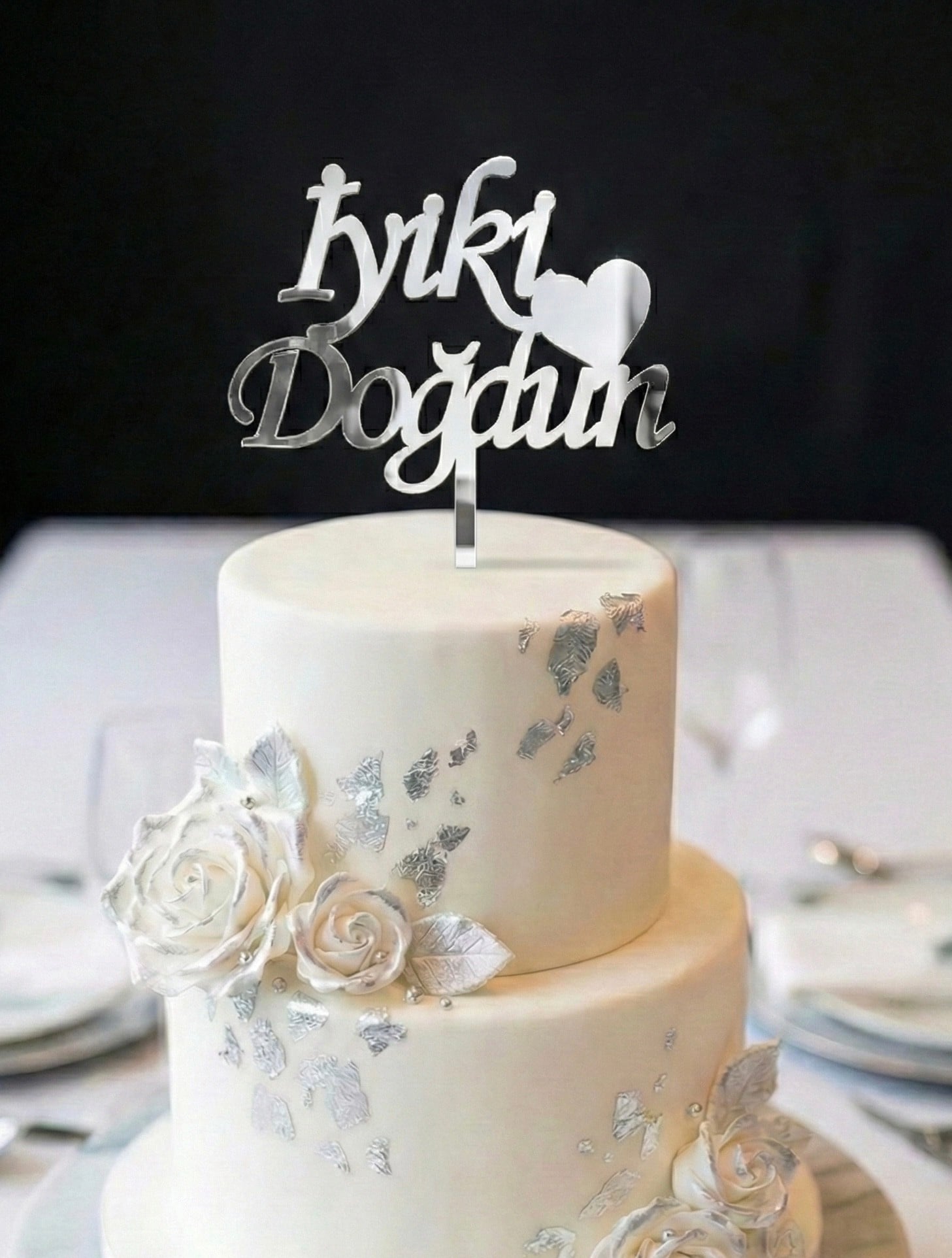İYİ Kİ DOĞDUN PLEKSİ PASTA SÜSÜ GÜMÜŞ 