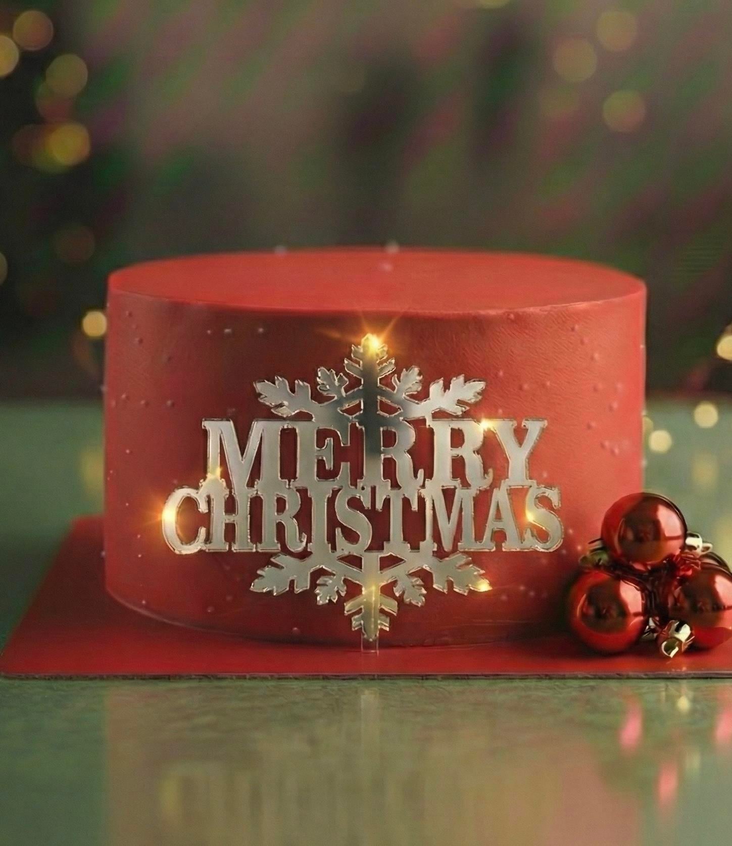 MERRY CHRISTMAS Pleksi Tort Bəzəyi Gümüş Rəng