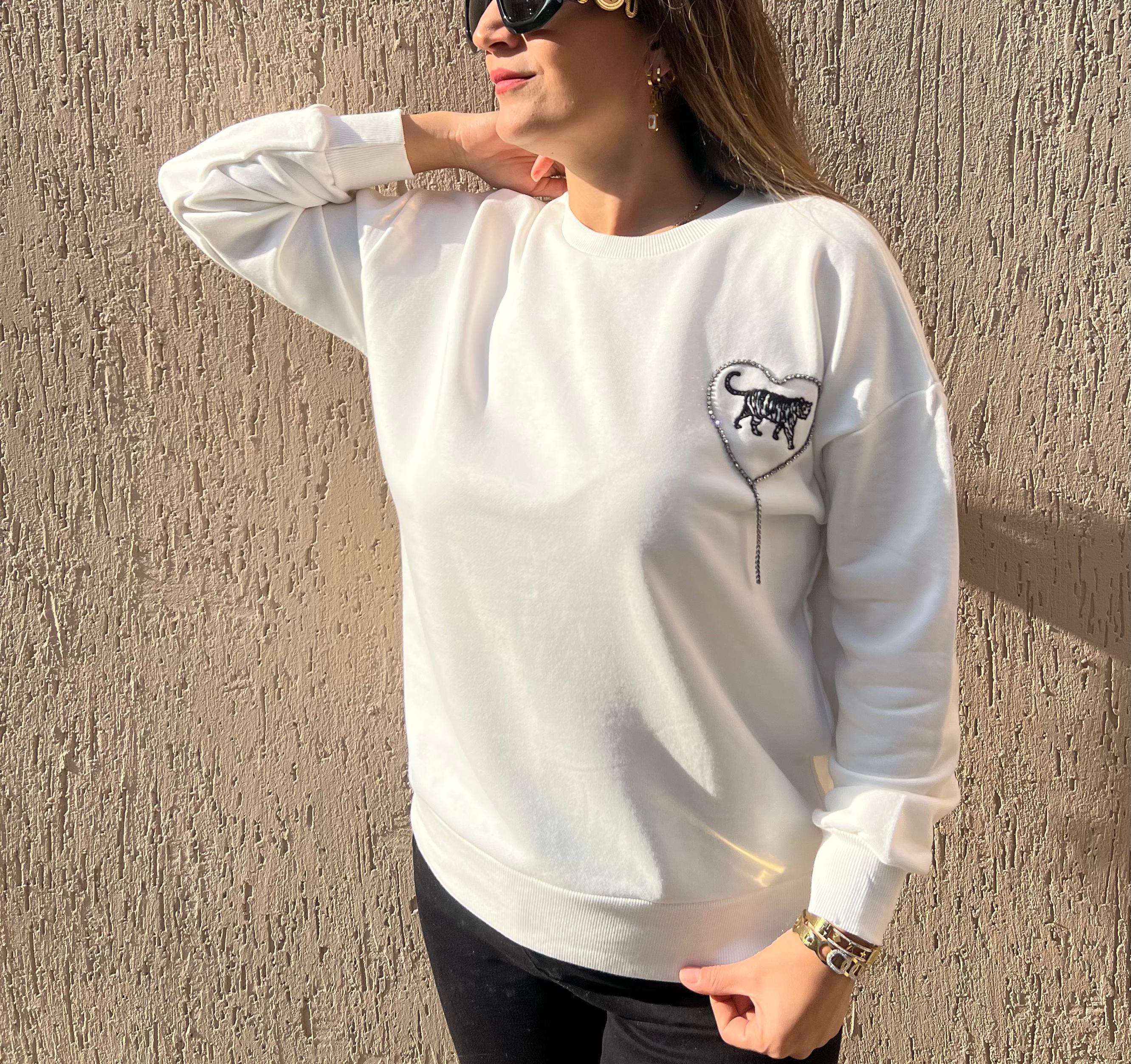 Beyaz kaplanlı sweat