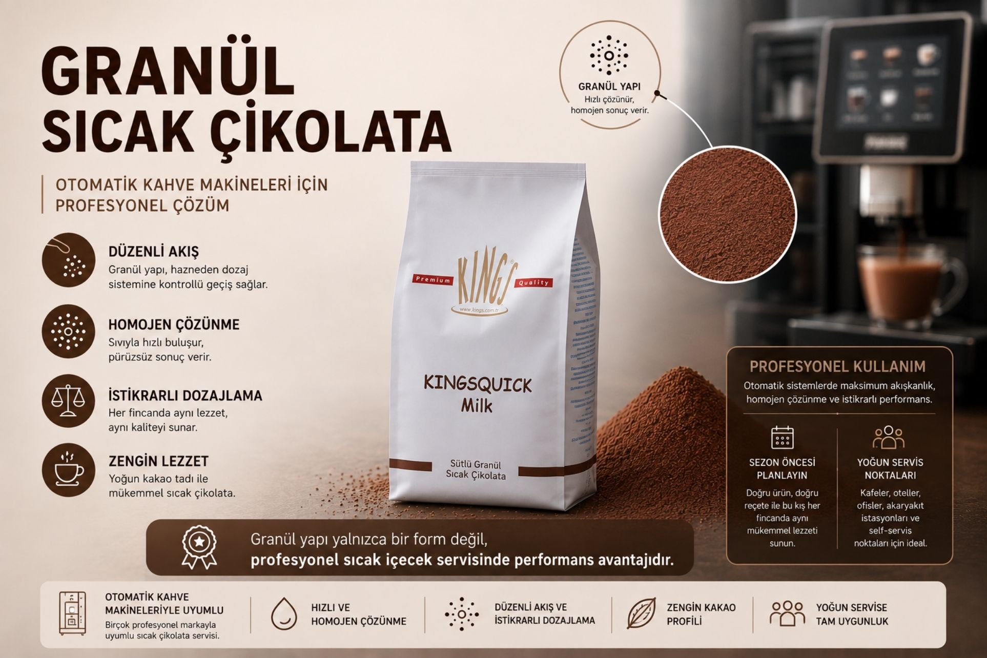 KingsQuick granül sıcak çikolata,otomatik kahve makineleri için sıcak çikolata,profesyonel sıcak çikolata,granül sıcak çikolata