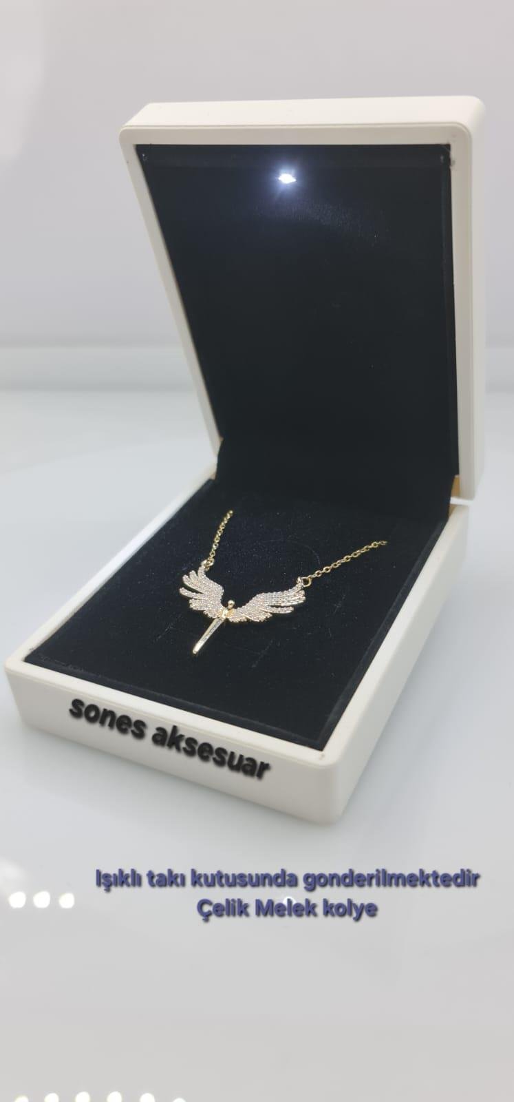 Işıklı Kutulu Melek Çelik kolye Sns2060Işıklı Kutulu Melek Çelik kolye Sns2060