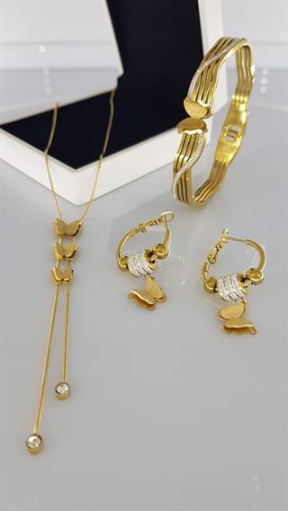 Kelebek Gold Çelik Takı SetiKelebek Gold Çelik Takı Seti Kararma Yapmaz, Zarif Stil