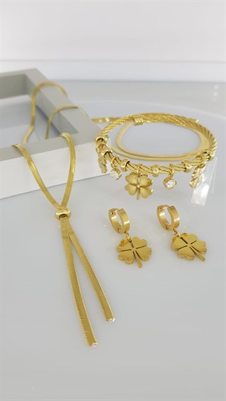 Yonca 70 Cm Kolyeli Çelik Takı SetiYonca 70 Cm Kolyeli Çelik Takı Seti Kararma Yapmaz, Zarif Stil