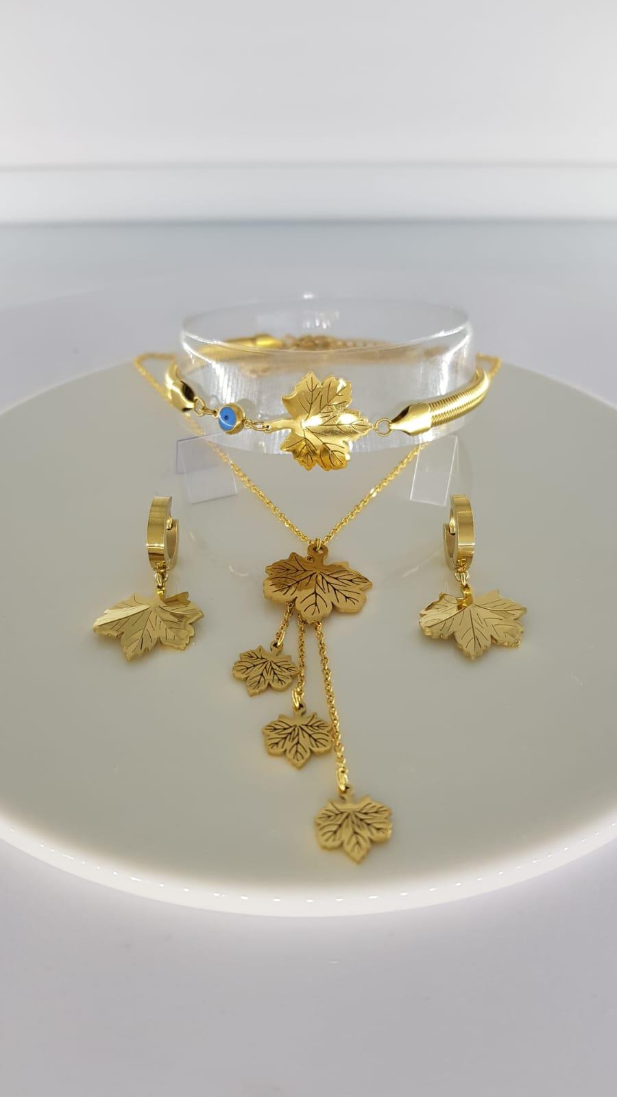 Çınar Gold Çelik Takı Seti 353Çınar Gold Çelik Takı Seti 353 kararmaz Doğumgünü Özel gün Hediye Anneler Günü