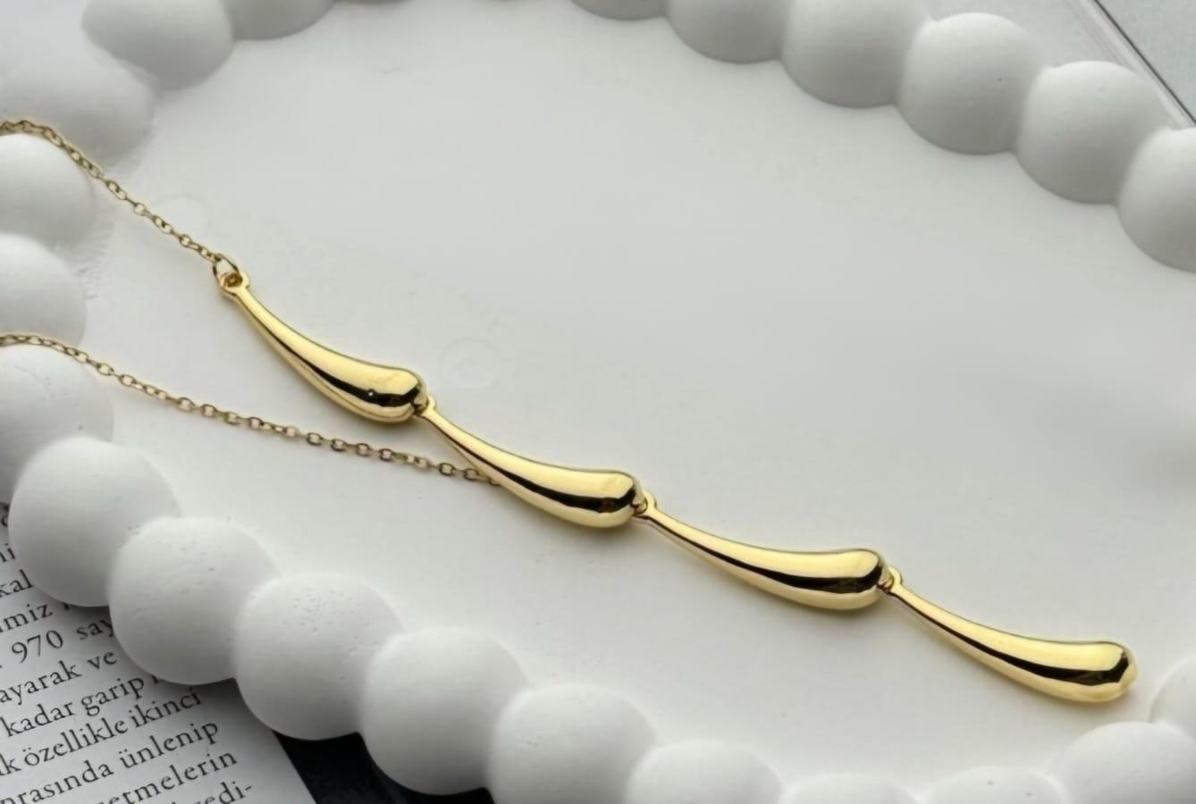 Damla 14k Rengi Çelik kolye Sns2057Damla Tasarım 14k Rengi Çelik kolye Sns2056