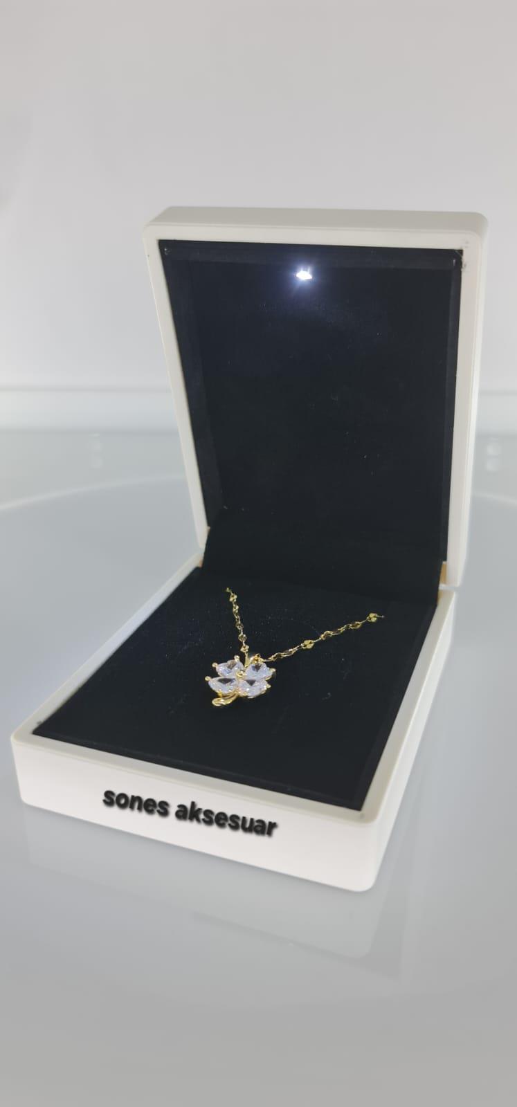 Işıklı Kutulu Taşlı Çelik kolye 059Işıklı Kutulu Taşlı Çelik kolye 059