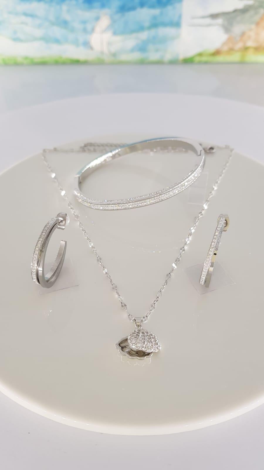 Sns50026881 Gümüş Rengi Tasarım Çelik Takı Seti