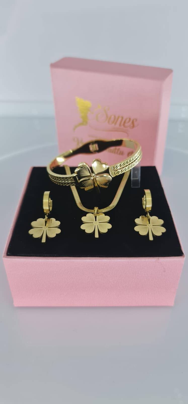 Yonca Gold Çelik Takı Seti 362Yonca Gold Çelik Takı Seti 362 kararmaz Doğumgünü Özel gün Hediye Anneler Günü