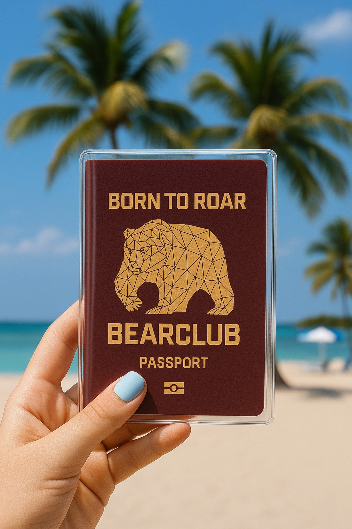1 Adet Universal Bear Club Baskılı Pasaport Kılıfı Şeffaf Su Geçirmeyen PVC Pasaport Koruma Kabı