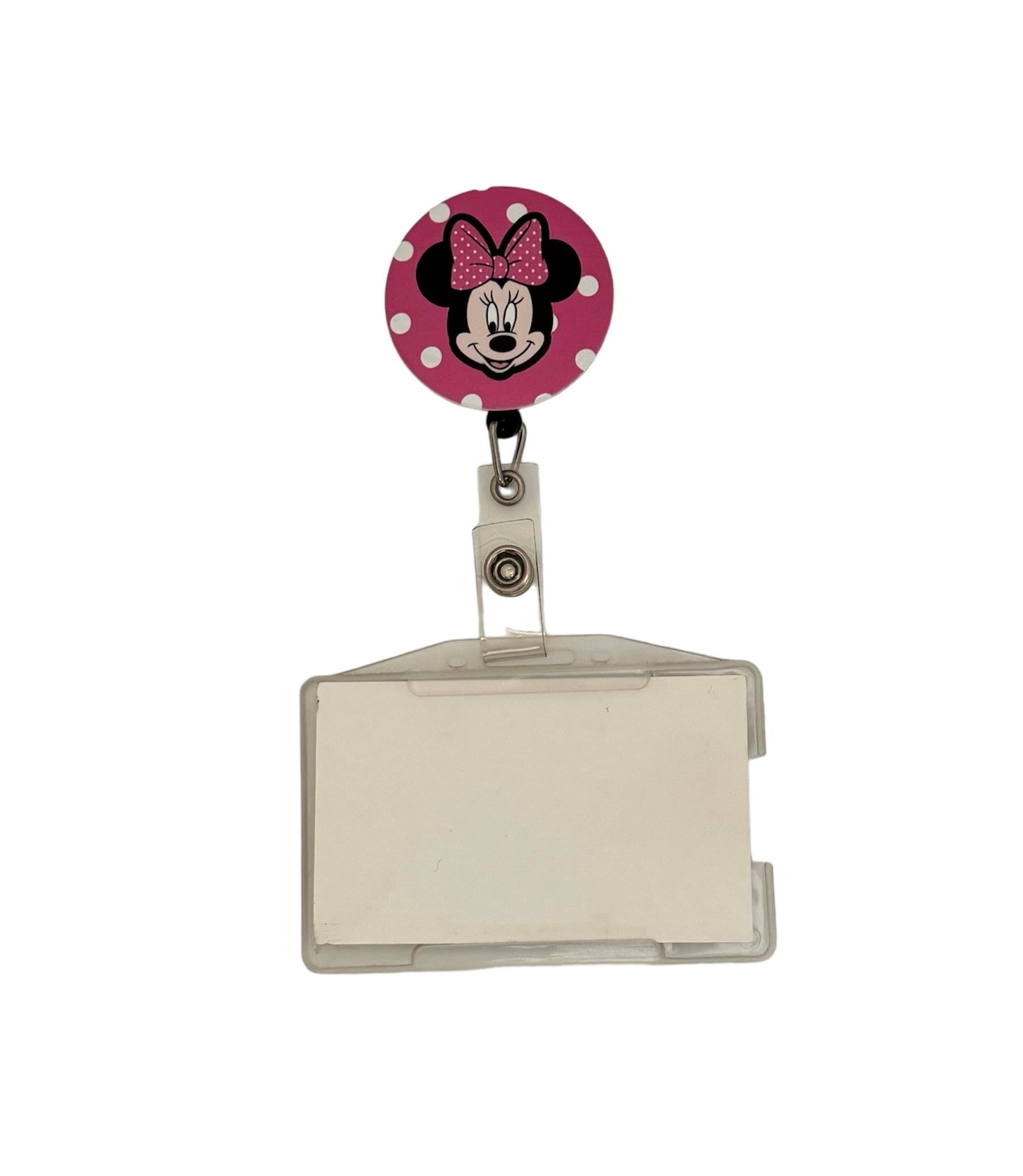 Pembe Benekli Minnie Mouse Temalı Metal Yoyo Kartlık Yoyo Yaka Kartlığı