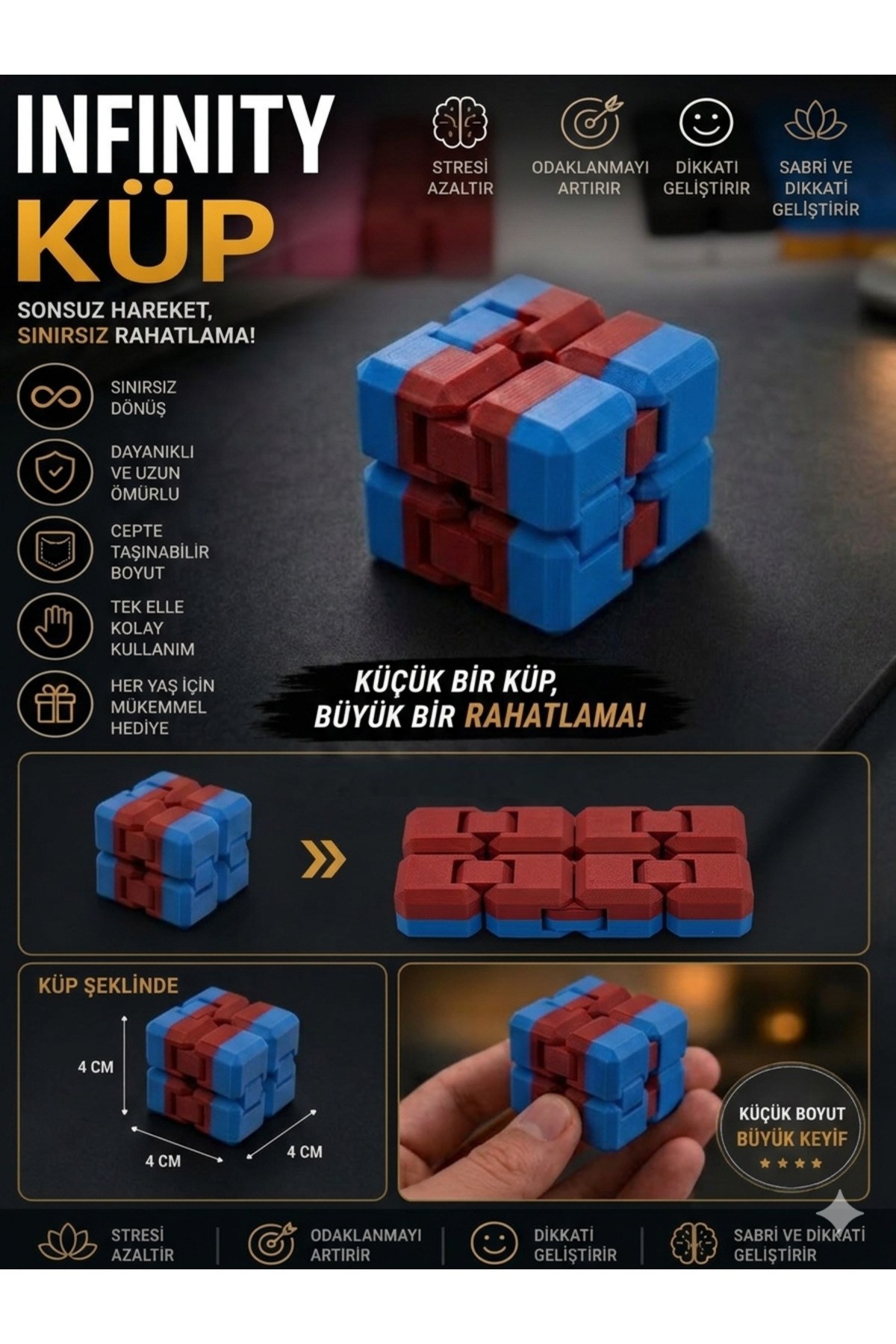 Bordo Mavi İnfinity Cupe Stres Küpü Sınırsız Katlanabilir Hareketli Küp Çift Renkli