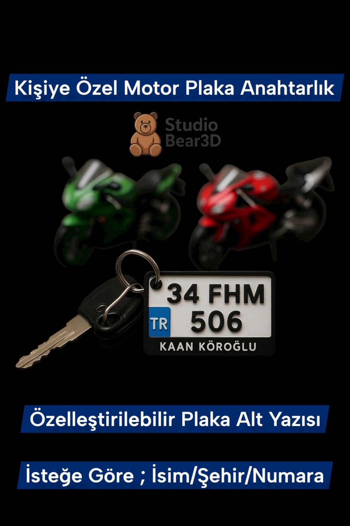 Kişiye Özel İsimli Plaka Anahtarlık - Motor Hediyesi Motor Motorsiklet Plaka Lüks Tasarım