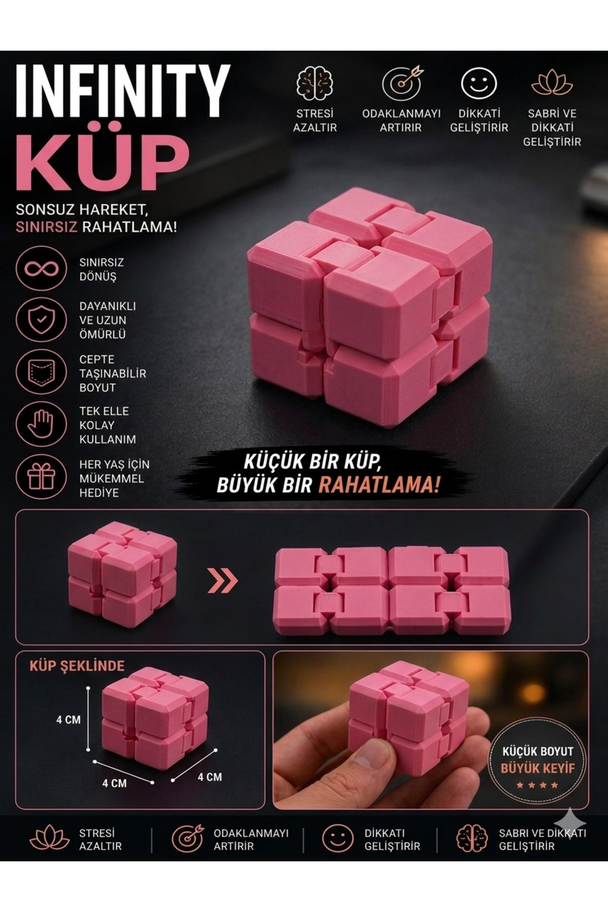 Pembe İnfinity Cupe Stres Küpü Sınırsız Katlanabilir Hareketli Küp