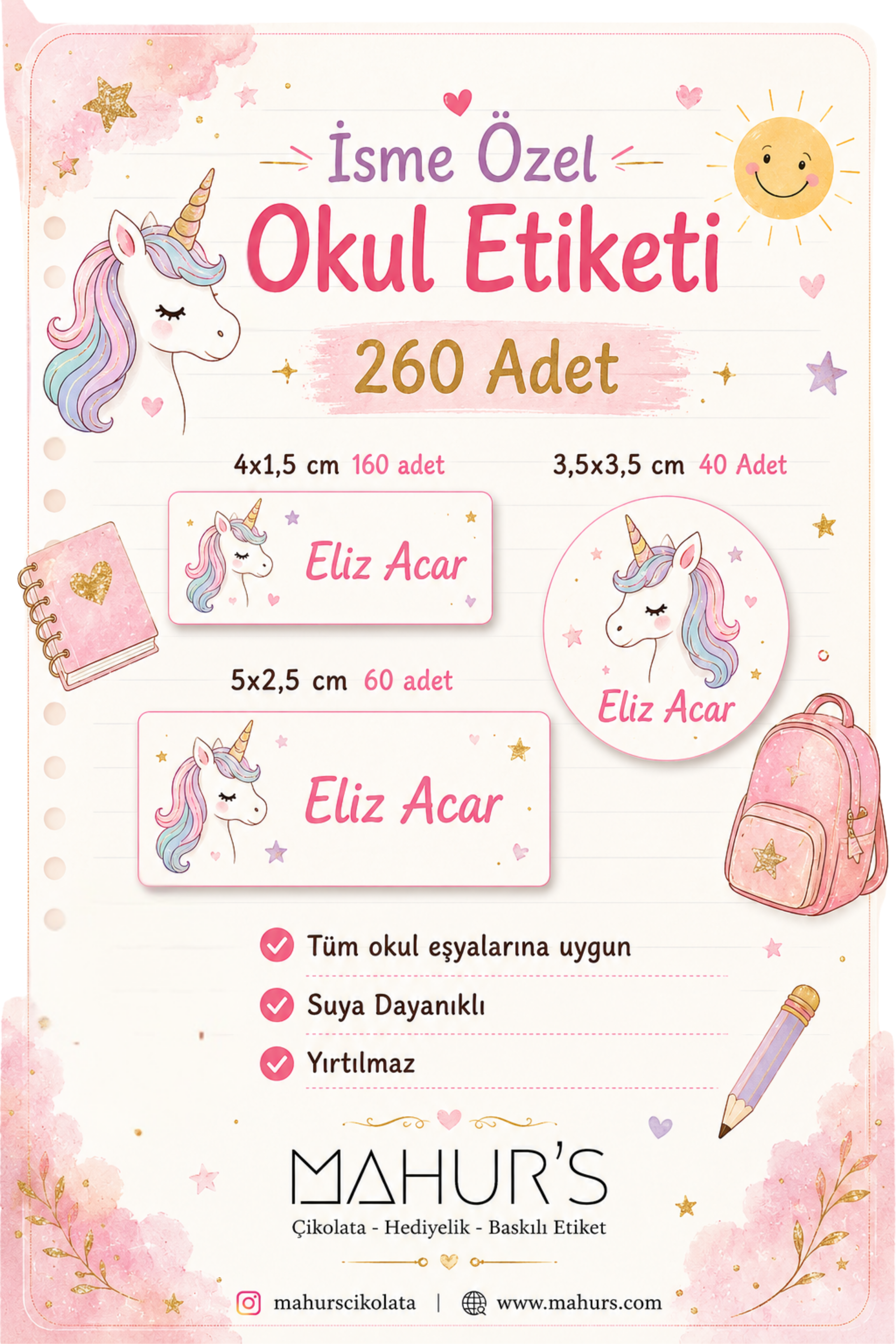 İSME ÖZEL OKUL ETİKETİ