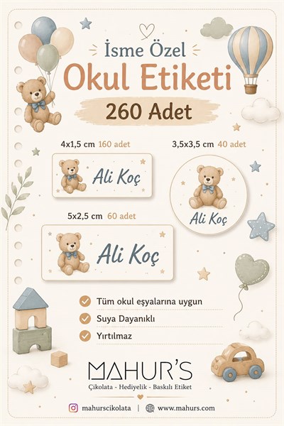 İSME ÖZEL OKUL ETİKETİ