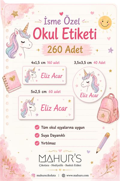 İSME ÖZEL OKUL ETİKETİ