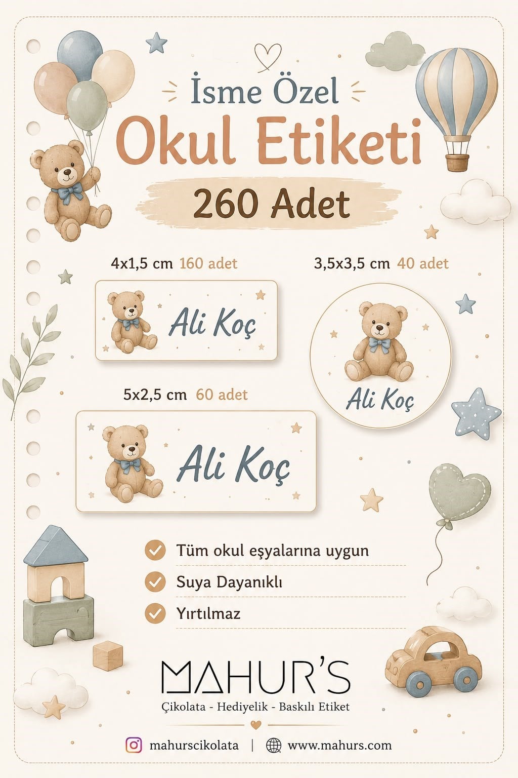 İSME ÖZEL OKUL ETİKETİ