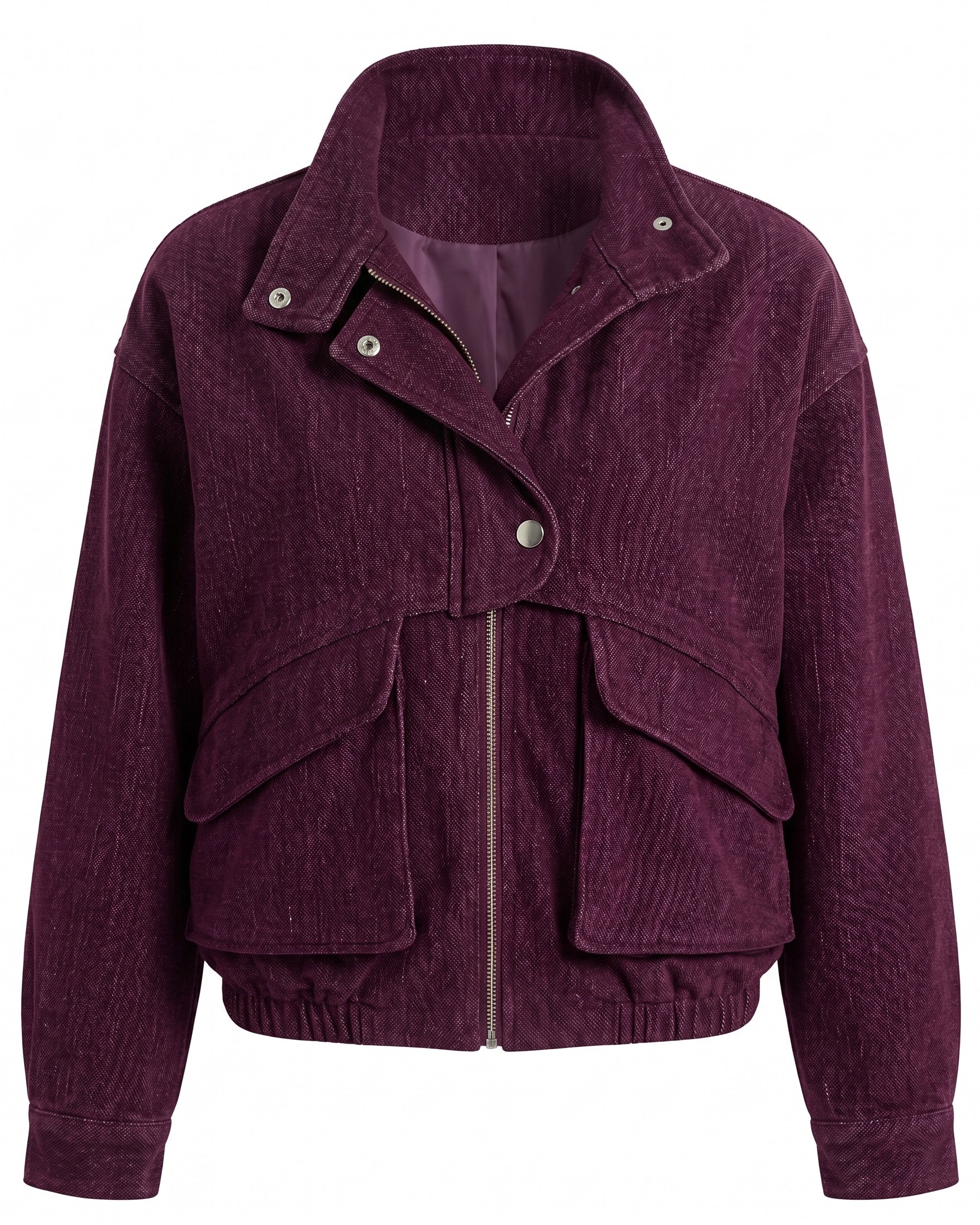 Dik Yaka Kadife Bomber Ceket (Bordo)