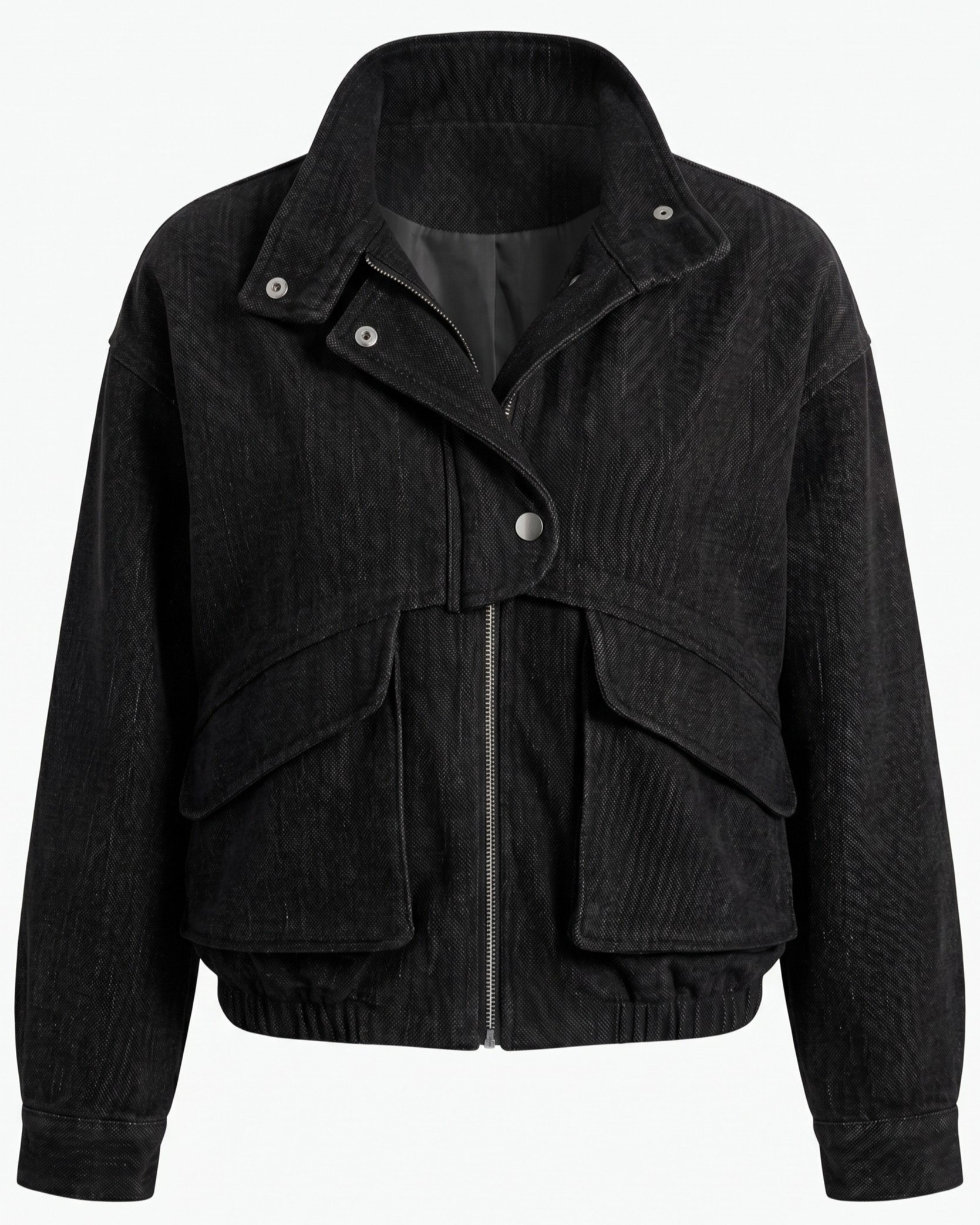 Dik Yaka Kadife Bomber Ceket (Siyah)
