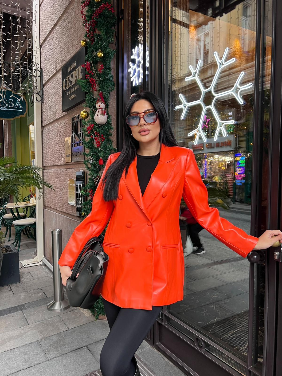 Jonquille Blazer Deri Ceket Turuncu