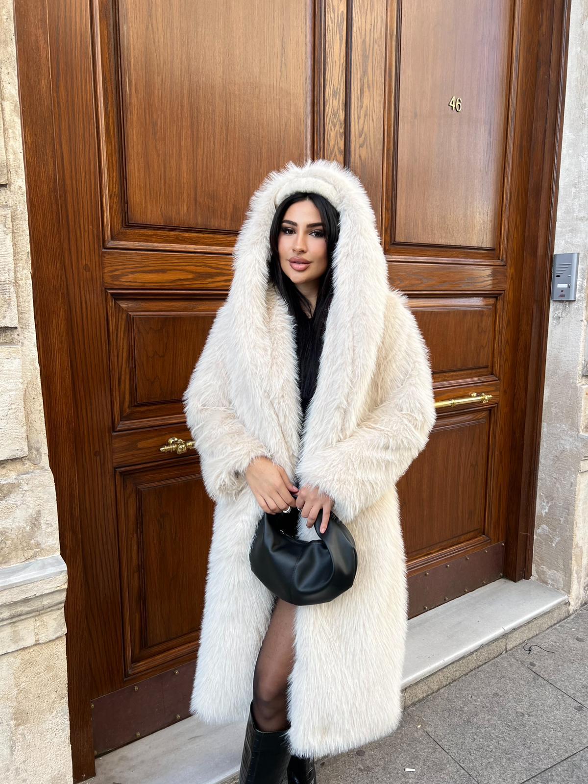 Kapüşonlu Uzun Düz Lolita Bej