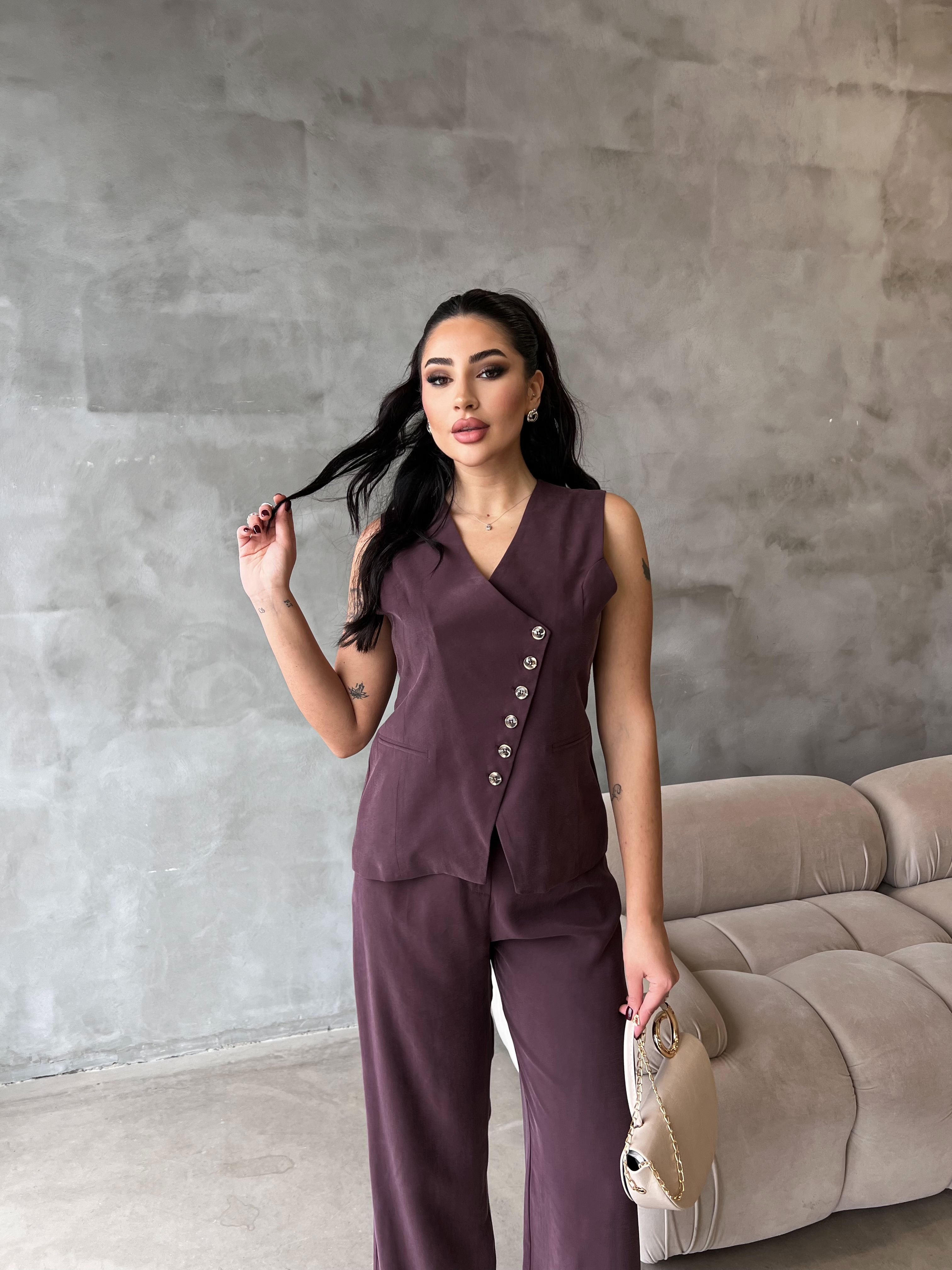 Kate Yelekli Takım Mürdüm