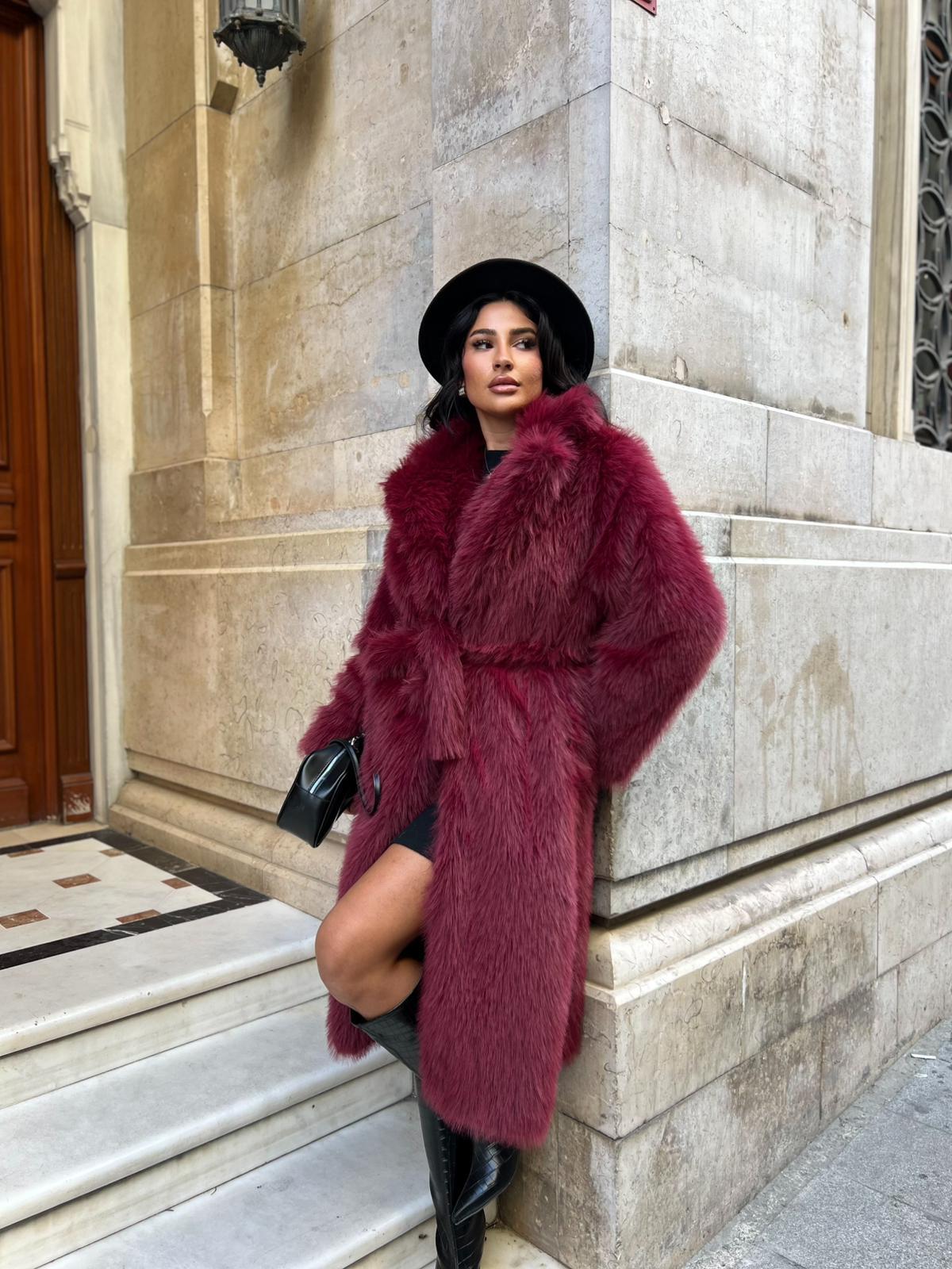 Kuşaklı Uzun Lolita Bordo