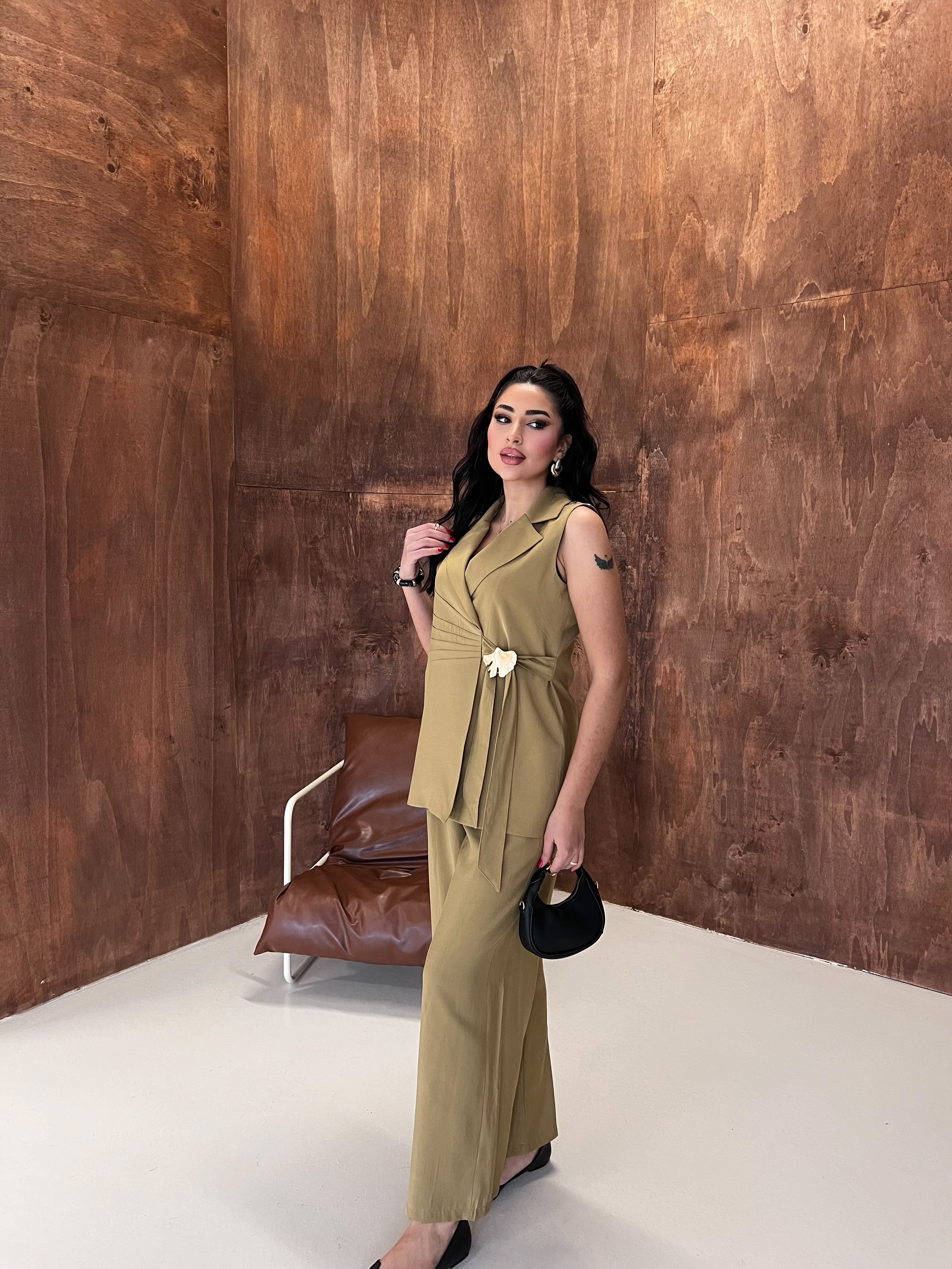 Lena Bel Pileli Yelek Takım Yeşil