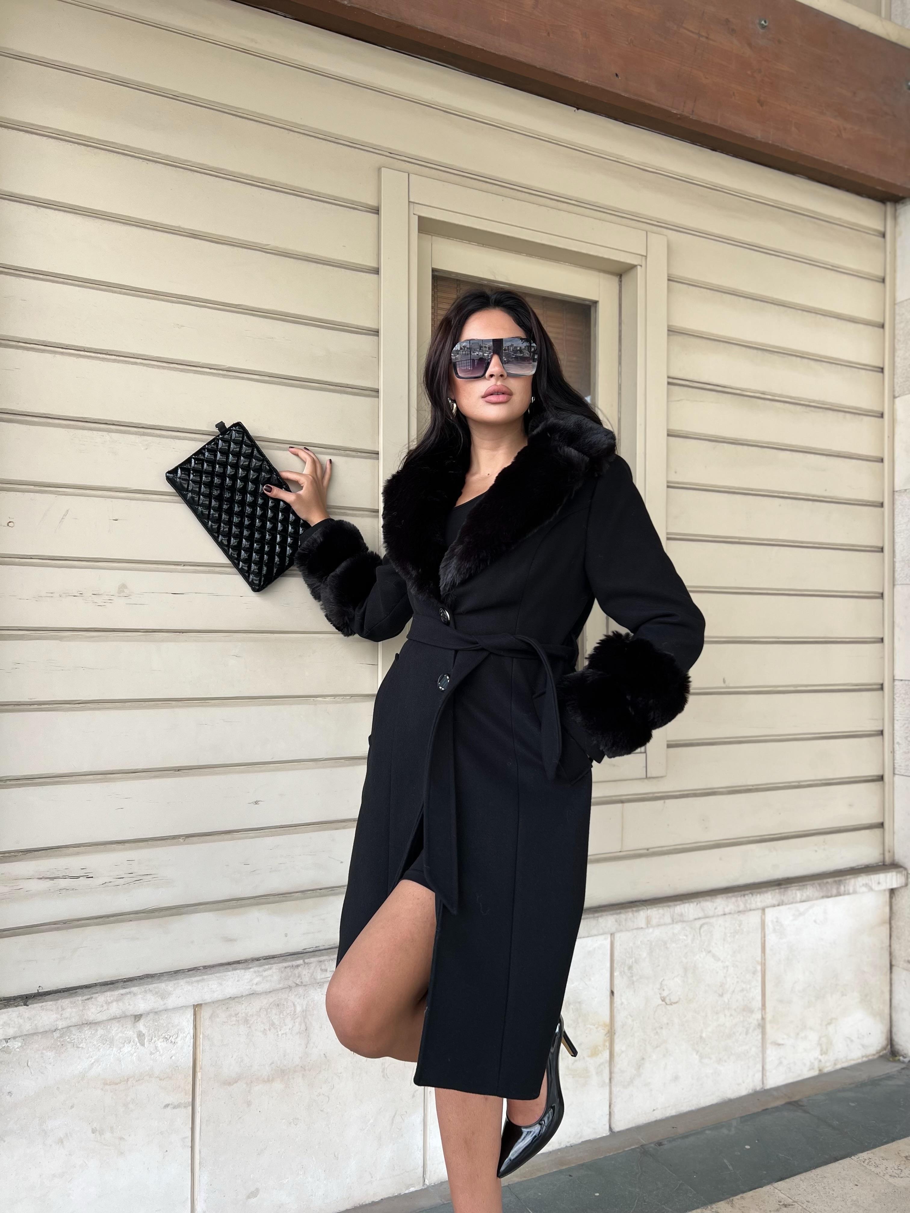 Lisa Kürklü Kaşe Kaban Siyah