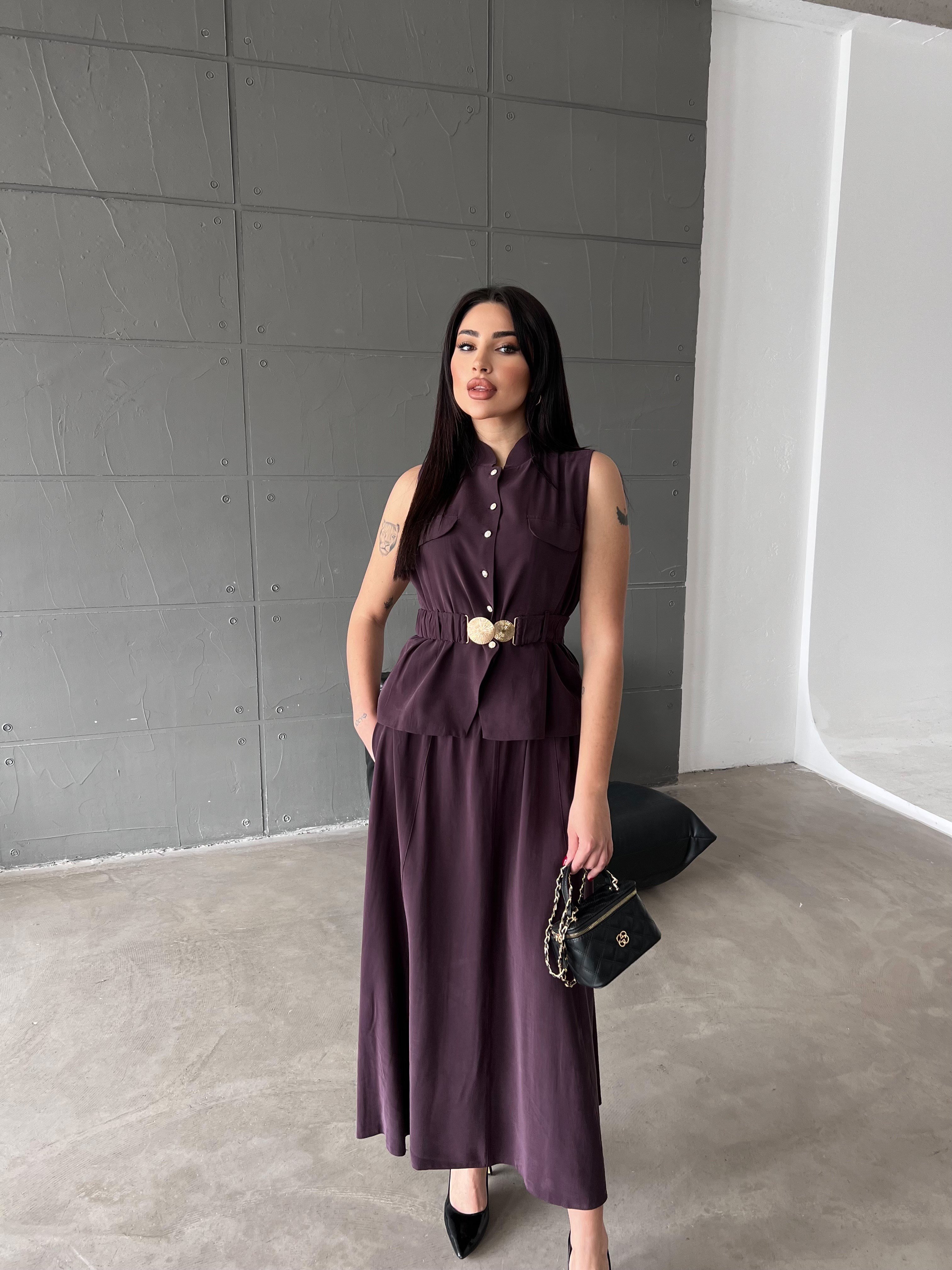 Lola Kemer Lastikli Yelek Takım Mürdüm
