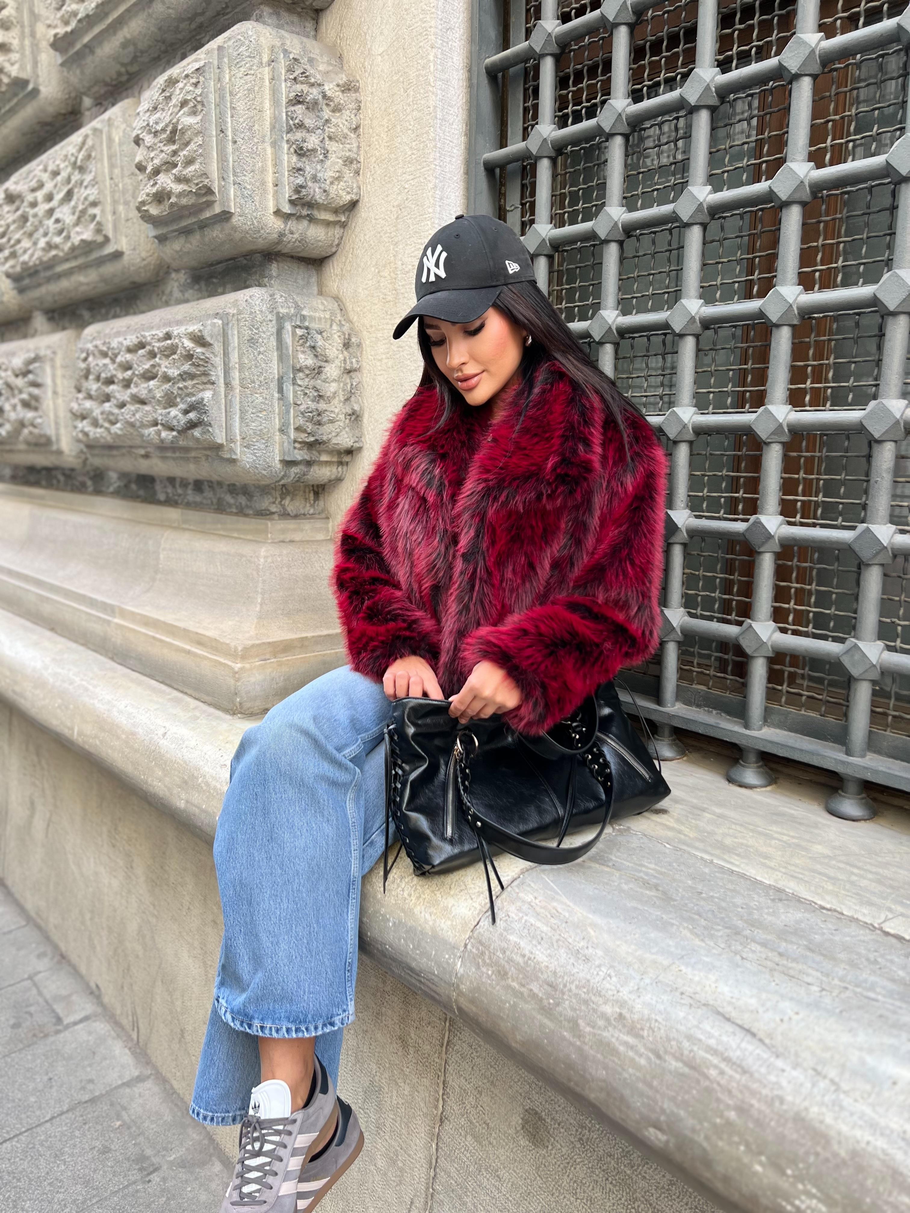 Lolita Kısa Kürk Bordo 