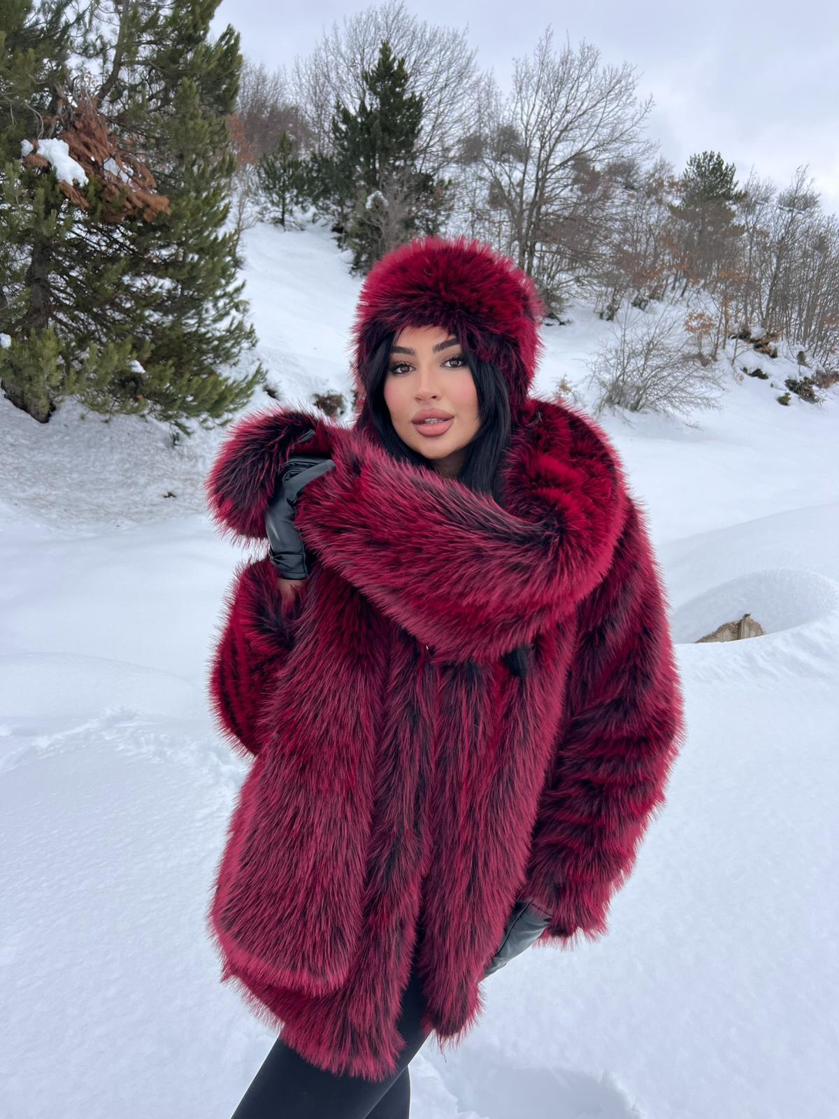 Lolita Kürk Şal Bordo