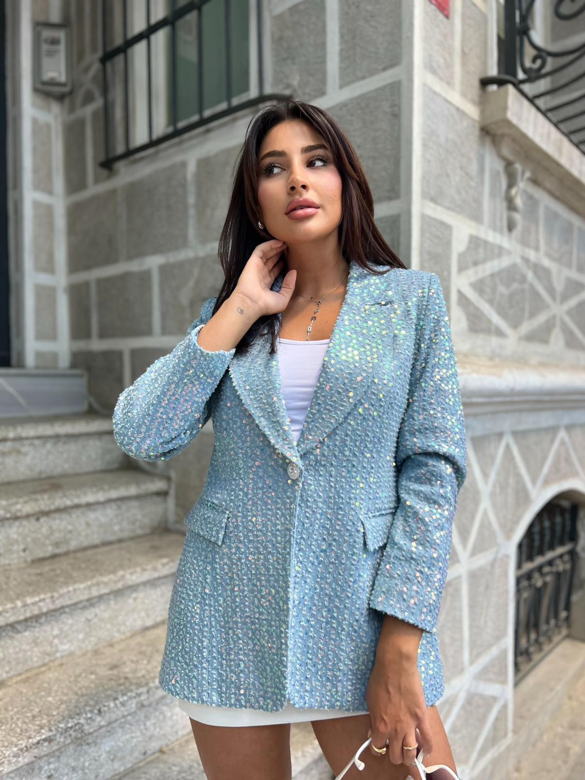 Özel Tasarım Pullu Ceket Mavi