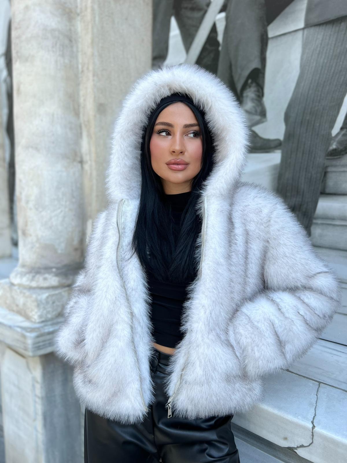 Printli Fermuarlı Lolita Beyaz