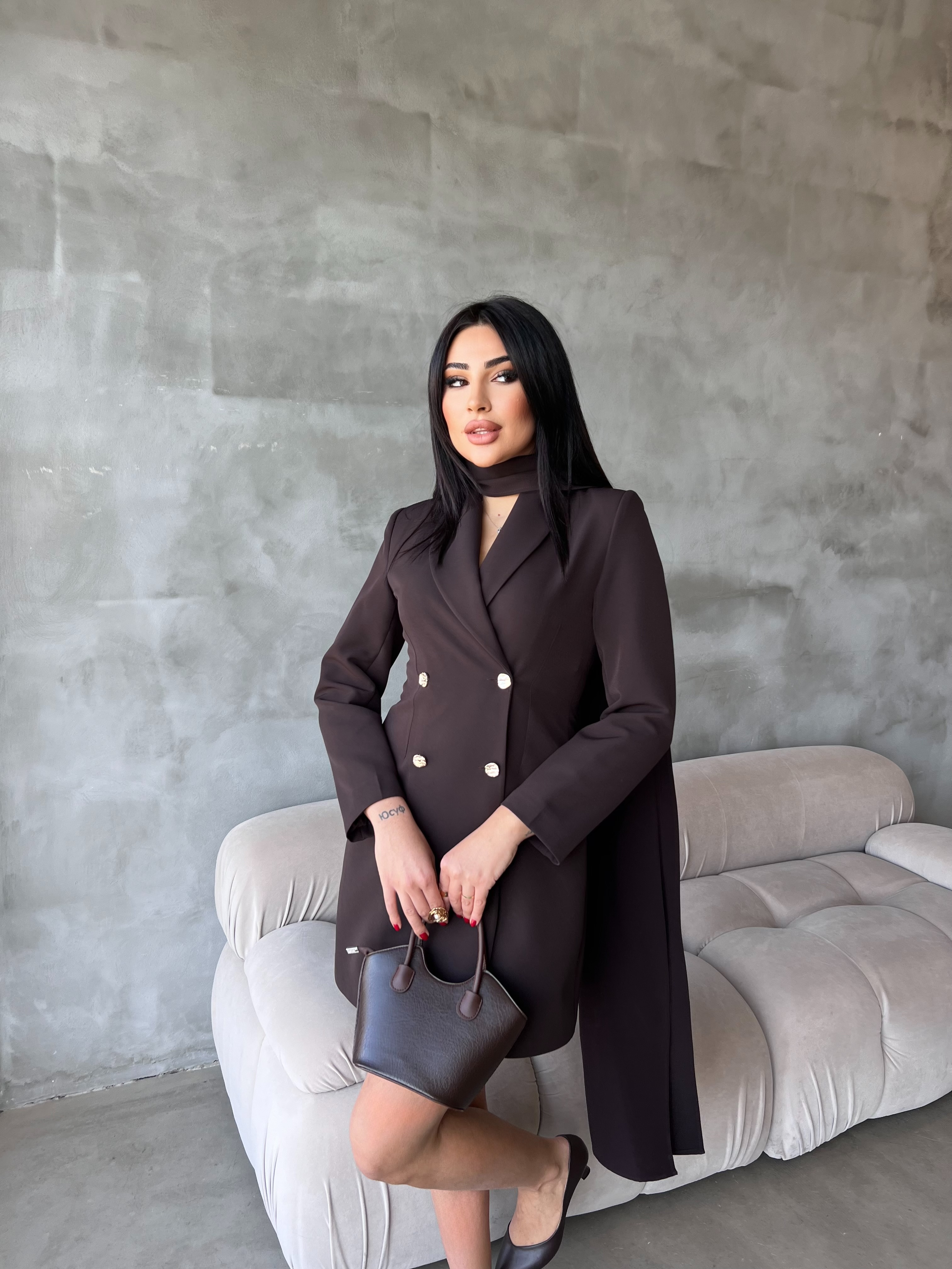 Şallı Ceket Elbise Acı Kahve