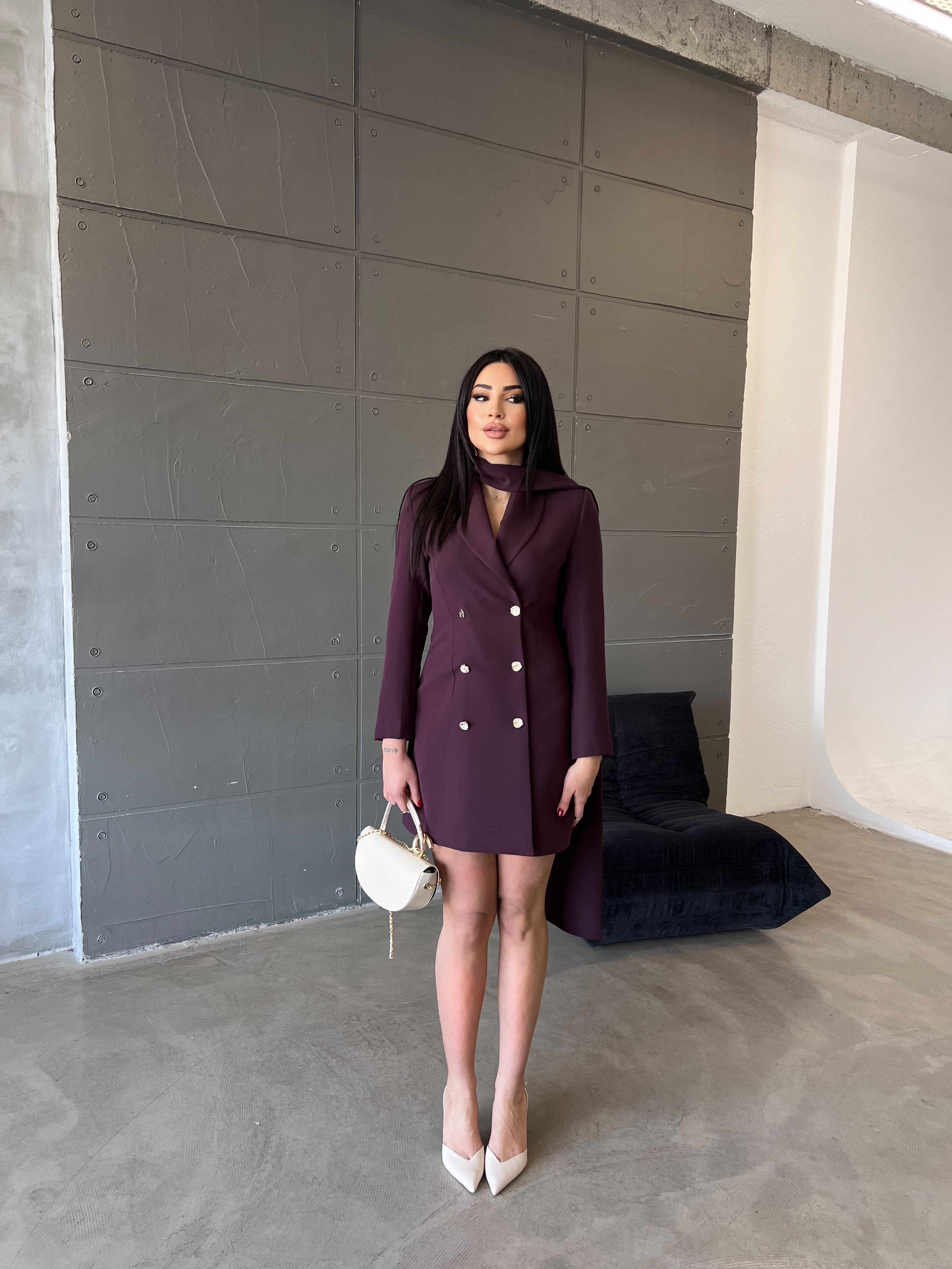 Şallı Ceket Elbise Mürdüm