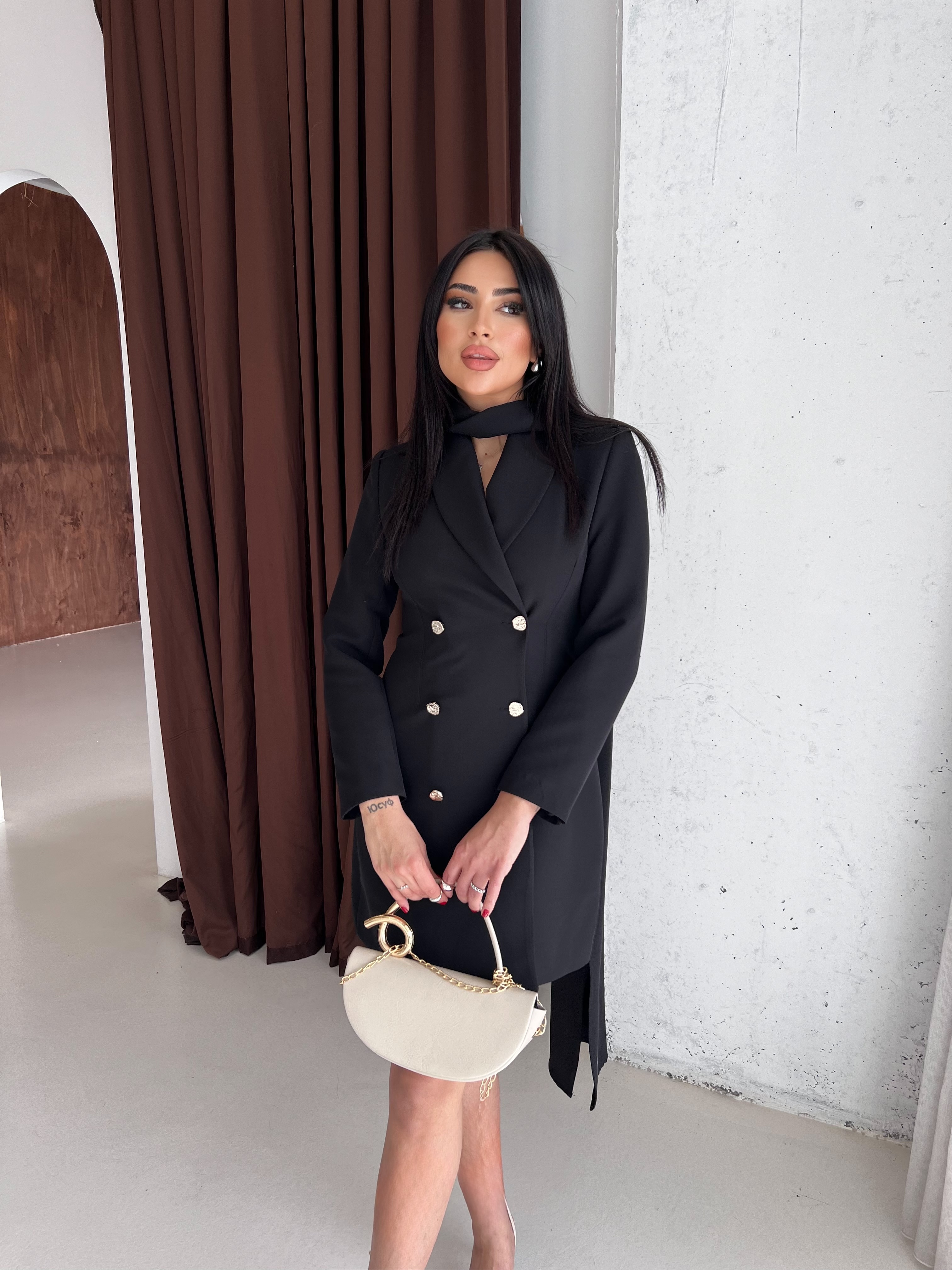 Şallı Ceket Elbise Siyah