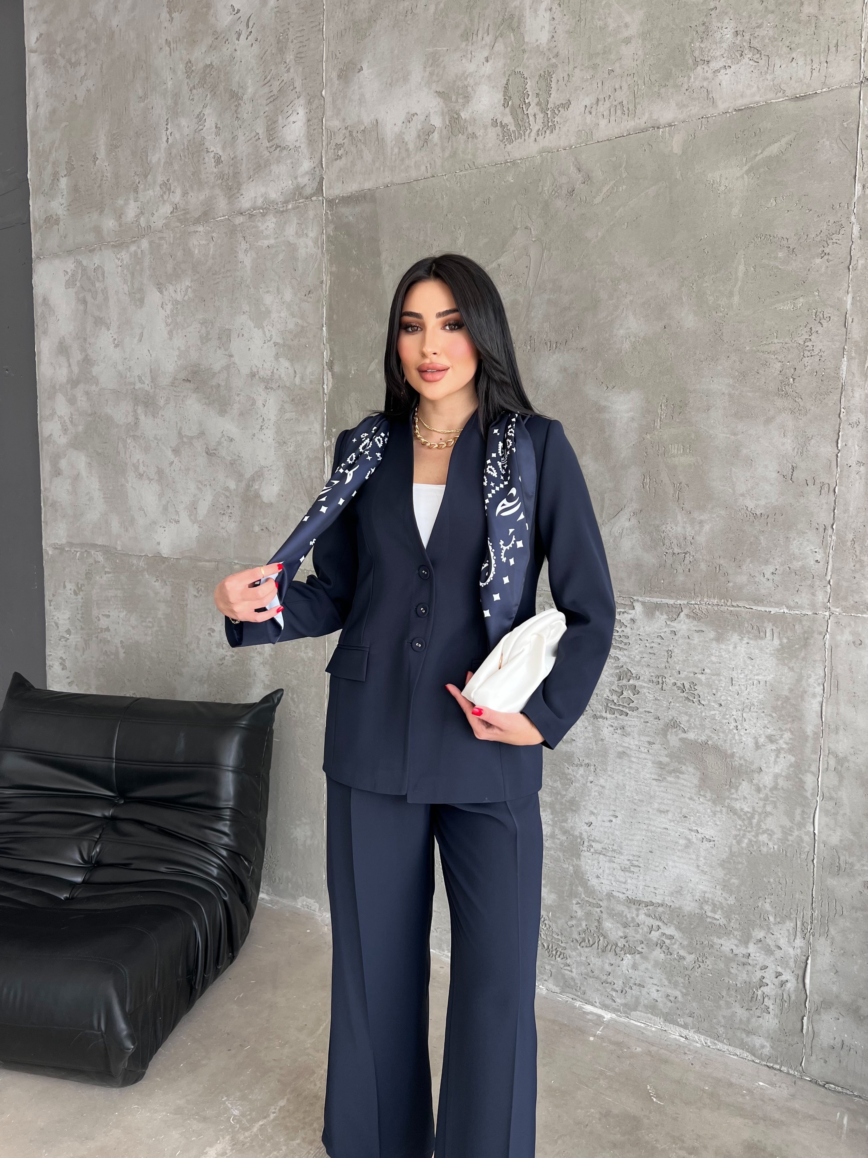 vola şal detaylı ceket takım lacivert