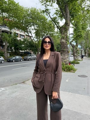 ip kemerli keten takım kahve