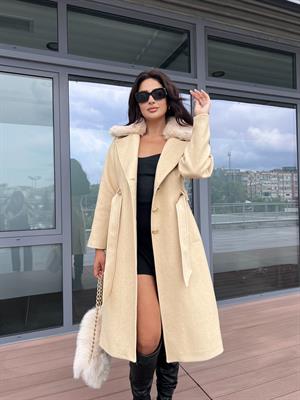 Pearl Çıkarılabilir Kürklü Kaşe Kaban Bej